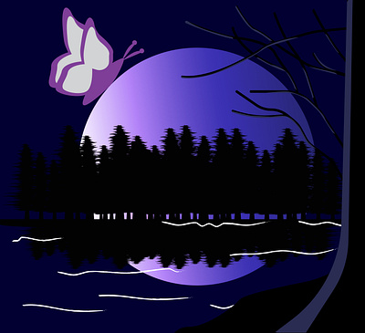 Full moon landscape butterfly landscape moon nature trees wallpaper