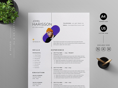 Resume/CV cover letter cv template design illustration professional resume ui us letter vector word