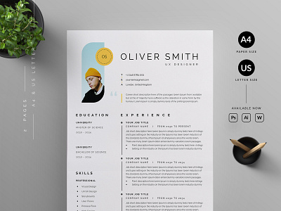 Resume/CV cover letter cv template design illustration professional resume ui us letter vector word