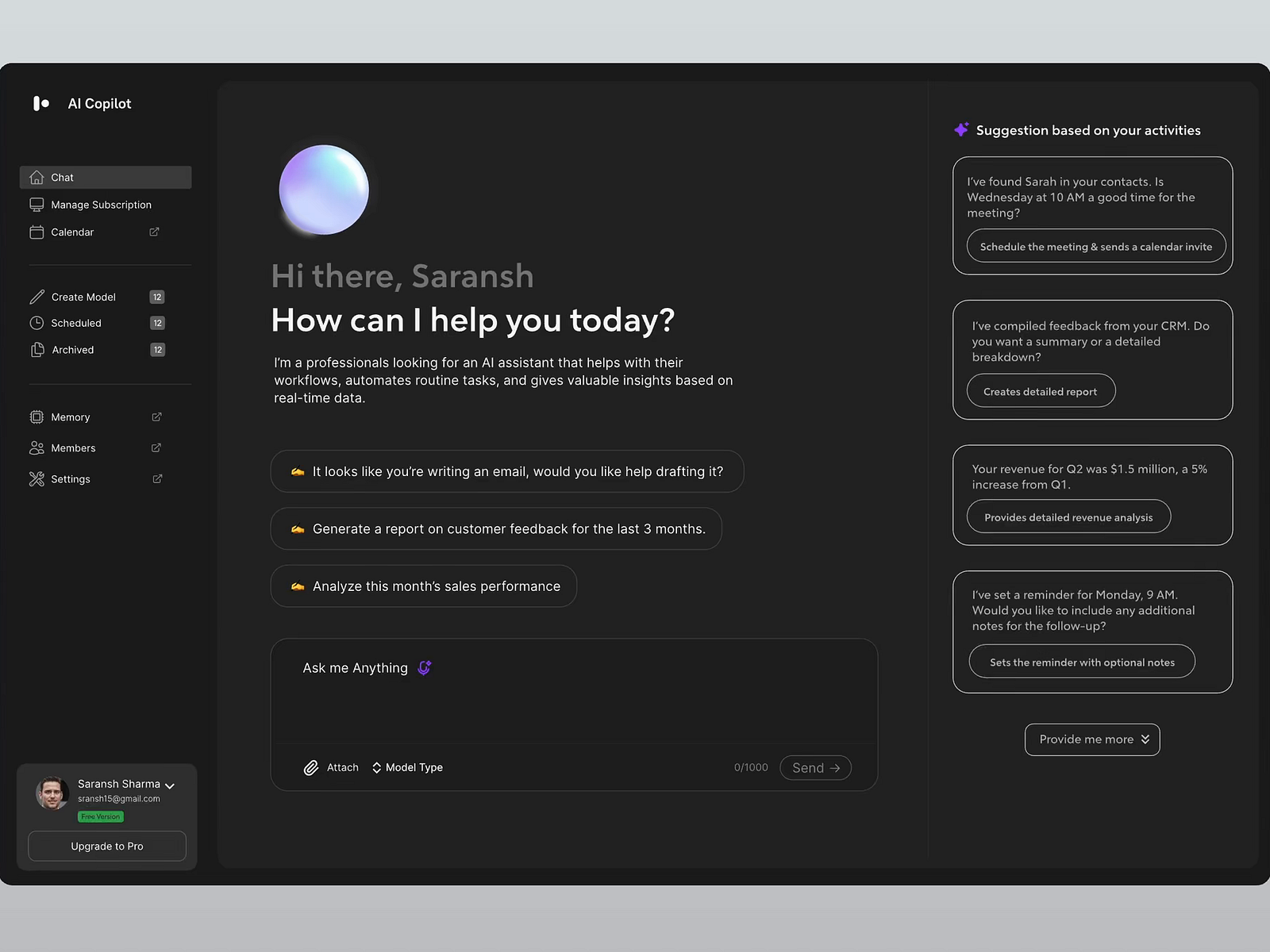 Ai Copilot Chat And Suggestions By Saransh Sharmaвљўпёџ On Dribbble