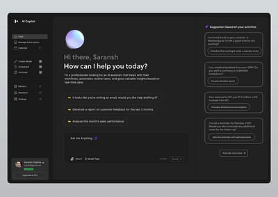 AI Copilot - Chat and Suggestions ai ai suggestion app artificial intelligience chat chat gpt claude copilot dark dark mode design gpt light mode llm model suggestions ui ui design ux web