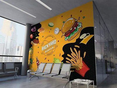 Mural Design Restaurant, Gym Space freehand drawing graphic design illustration mural vector design wall art