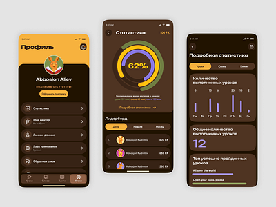 English learning app | Profil and analytics screens edtech illustration product design ui ux