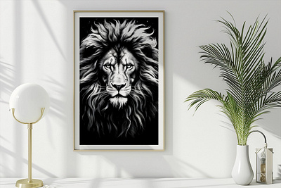 Portrait of a majestic lion with a large thick mane. abstract art artwork cute design graphic design lion majestic portrait wall art