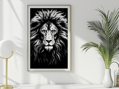 Portrait of a majestic lion with a large thick mane. abstract art artwork cute design graphic design lion majestic portrait wall art