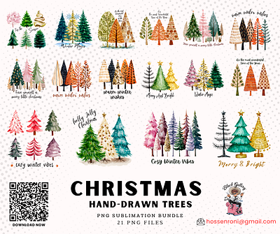 Hand-Drawn Christmas Trees PNG Bundle christmas christmas saying hygge christmas