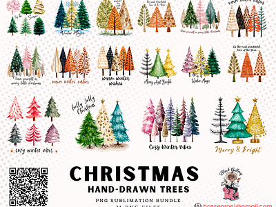 Hand-Drawn Christmas Trees PNG Bundle christmas christmas saying hygge christmas