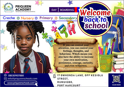 Priqueen Academy Welcome Back to School Banner Design branding graphic design