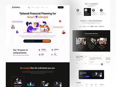 FinPro Finance Planning Website Design. agencywebsite businesssolution creativedesign designconcept designinspiration figmadesign finance graphic design insurance interactiondesign interfacedesign landingpage lifesecurity lifestyle moneymanagement moredernui taxsolution trendingdesign webdesign