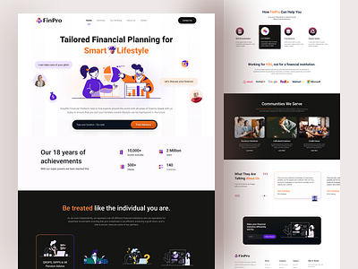 FinPro Finance Planning Website Design. agencywebsite businesssolution creativedesign designconcept designinspiration figmadesign finance graphic design insurance interactiondesign interfacedesign landingpage lifesecurity lifestyle moneymanagement moredernui taxsolution trendingdesign webdesign