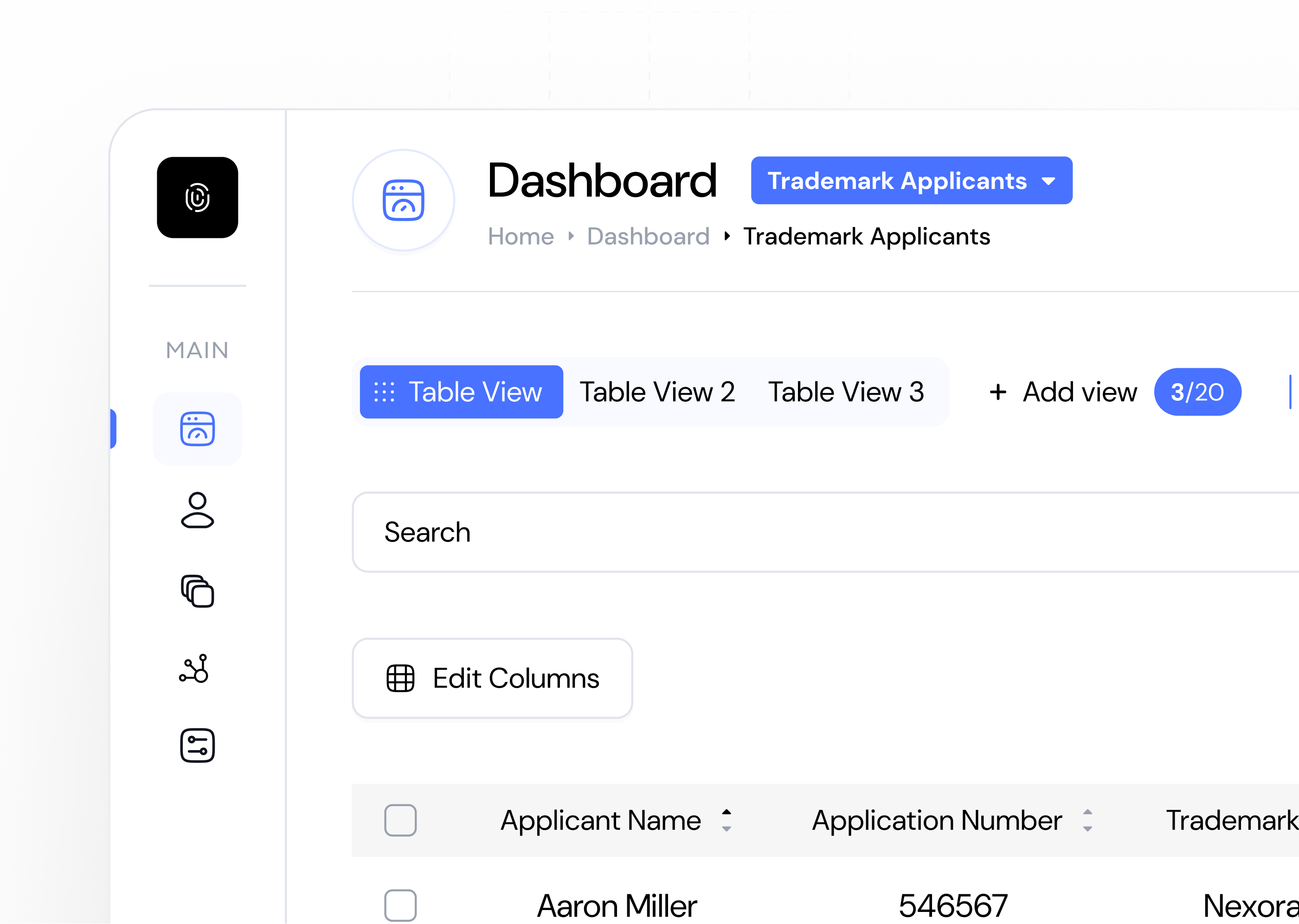 Trademarking Web App Dashboard UI UX Visual Design app design app mockup dashboard dashboard design design graphic design light theme minimalist minimalist app design product design table table design trademark app design ui ui design ui ux ui ux design ux ux design visual design