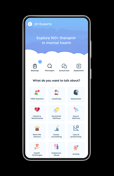 Home screen design for a mental health app with soothing vibe graphic design ui ux