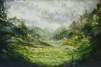 Gouache Landscape art concept gouache illustration