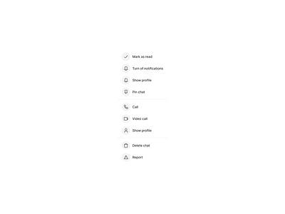 Context menu chat chat list component context menu design exploration figma light mode mark as read modal navigation options pin chat product design profile right click turn of notifications ui user ux web design