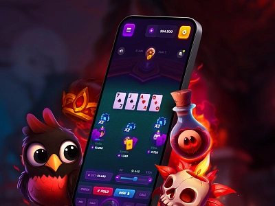 Online Poker - Mobile Interface betting card games casino dark game dark ui gambling game interface game ui gaming holdem live casino live poker online casino online poker playing cards poker poker app poker design poker table stakes