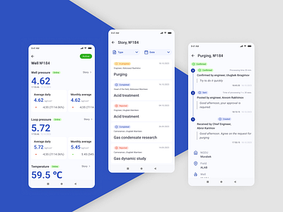 Gas production accounting system | History and request screens android app app design design interface design ios ui ux