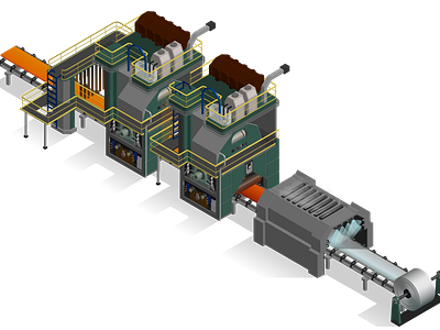 Isometric illustration steel industry 2d illustration continuous caster hot rolling mill industry isometric process line steel furnace vector