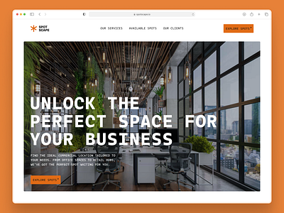 Website UI UX Design for Office Space Rent Business business course design digital design studio event interface landing page minimal office orange redesign simple ui ux web design webdesign webinar website