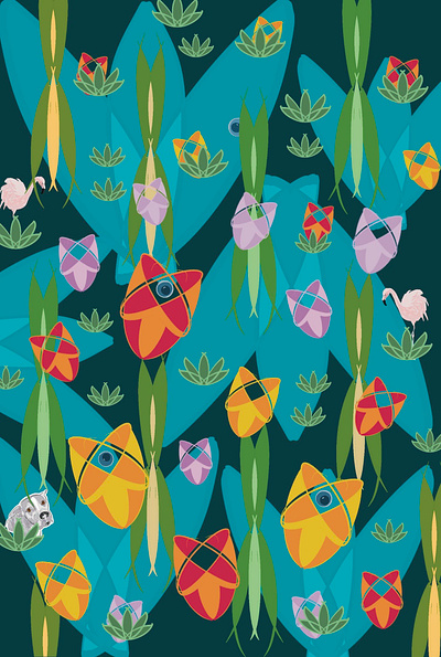 The Tulips are Watching blue digital flowers illustration tulips