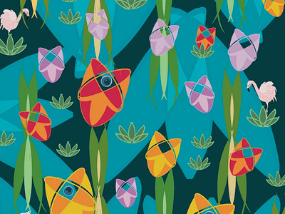 The Tulips are Watching blue digital flowers illustration tulips