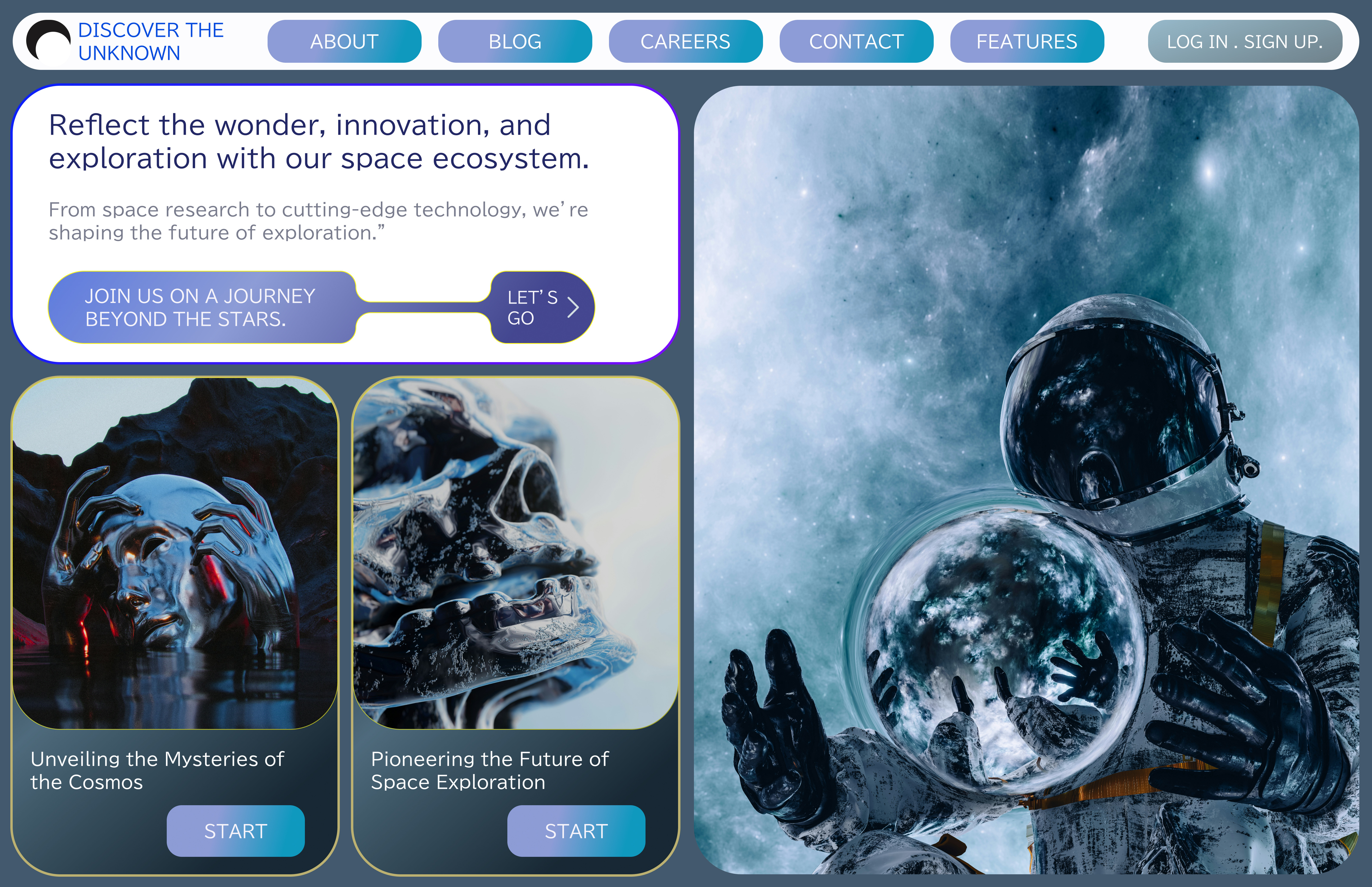 the Future of Space Exploration App app branding cosmos design explore figma graphic design landing space ui ux we web design