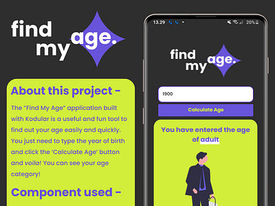 find my age. - Android App android app ui design figma graphic design poster poster design ui