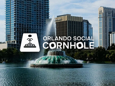 Orlando Social Cornhole - Logo and Branding Project blue board city cornhole fountain lake league minimal modern orlando professional simple sky social sport sports unique water