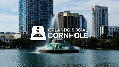 Orlando Social Cornhole - Logo and Branding Project blue board city cornhole fountain lake league minimal modern orlando professional simple sky social sport sports unique water