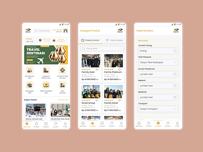 Rabiul Tour App - Booking Umrah and Hajj ai rida marliana booking app branding clean custom custom packages hajj light mode mobile app modern revamp sholat spiritual journey travel travel app ui umrah visa