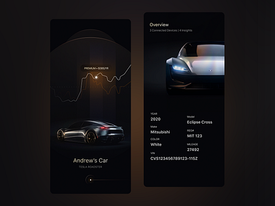 Vehicle insurance UI design by Milkinside analytics branding car dark gold graphic design insurance luxury premium statistic tesla ui ux vehicle