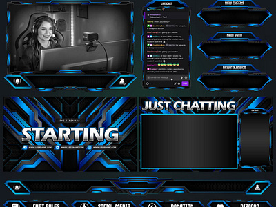 Blue Stream Overlay Package for Twitch, Youtube, OBS, Streamlabs web dessign