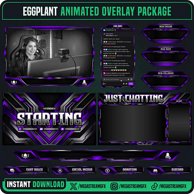 Professional Violet Overlay - Stream Overlays Package kick overlays