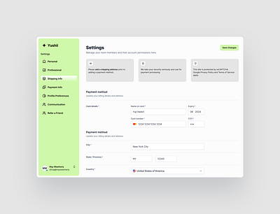 Settings Page Yushii simple dashboard green settings ui ux web white