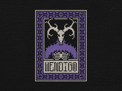 Inktober 2023 - Wendigo cross stitch deer folk tale monster skull wendigo