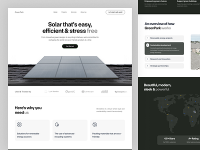 Greenpark - Renewable Energy Website (solar energy) aesthetic clean eco ecofriendly electric energy green minimal nature solar panel sustainable turbin ui uiux website