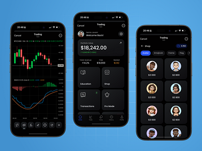 Cryptocurrency Trading Simulator - Telegram App app appdesign balance bot chart crypto cryptocurrency darkmode design education fintech game ios mobile simulator telegram trading ui uiux ux