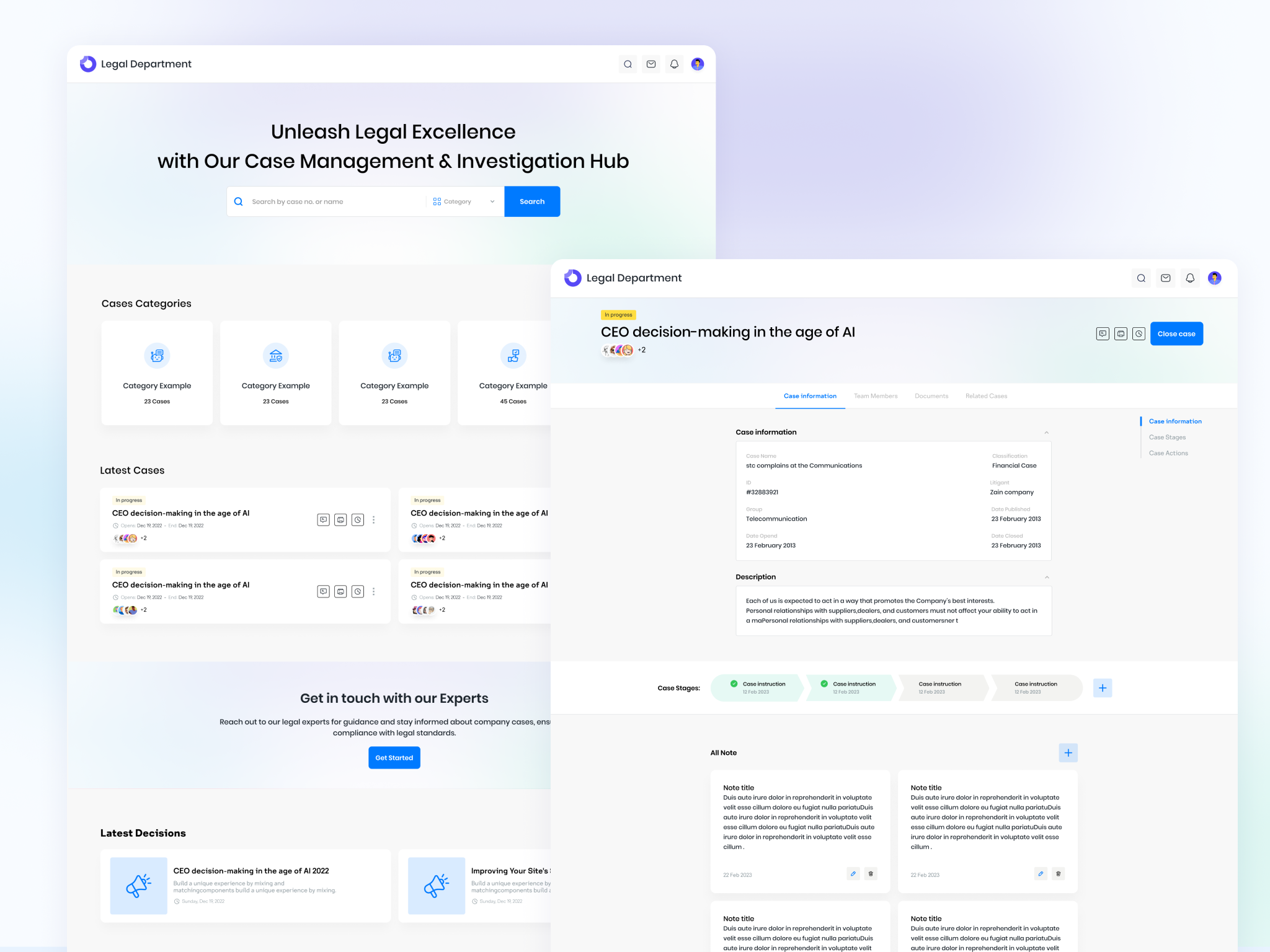 Legal Management Website app application case clear figma flat lega saas ui ux website