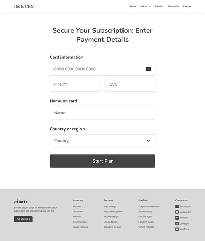 Payment and Subscription Page design payment page subscription page ui ux web design