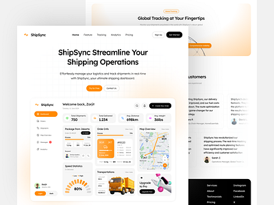 🚢 Shipsync – Shipping Landing Page cargo clean company profile component dashboard graphic design landing landing page minimalist modern navbar package reviews saas saas dashboard ship shipping trending ui website