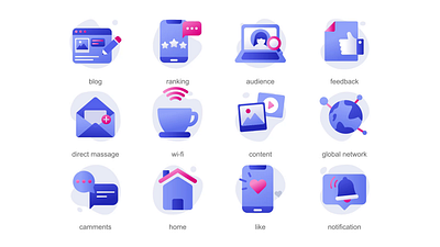 Social Media 2D Icons Animation 2d animation audience blog comments content direct message feedback flat global network home icons icons set illustration like motion notification ranking social media wifi