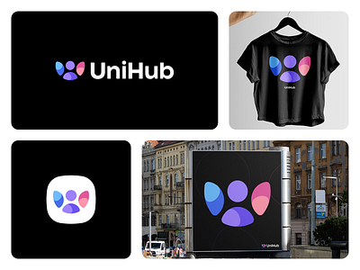 UniHub Logo Design - People, Letter U Monogram brand manual branding college colorful corporate identity design education icon logo logo design logo designer logodesign logotype school symbol tech technology university visual identity vivid