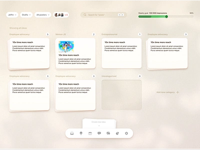 Manage post ideas - SaaS cards dropdown graphic design ideas navbar noise organize post progress bar saas shadow sort ui