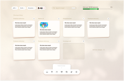 Manage post ideas - SaaS cards dropdown graphic design ideas navbar noise organize post progress bar saas shadow sort ui