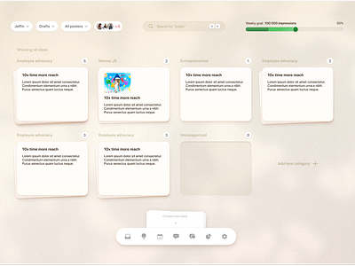 Manage post ideas - SaaS cards dropdown graphic design ideas navbar noise organize post progress bar saas shadow sort ui
