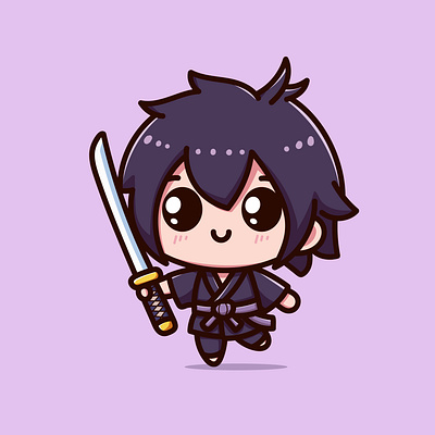 A cute samurai with a katana sword character Illustration animation cartoon character graphic design illustration katana logo motion graphics samurai sword