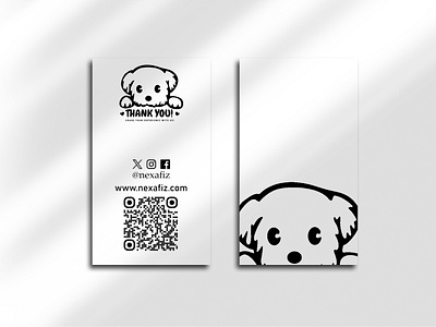 Thank You Card Design Description blackandwhite businessbranding cleandesign creativecard customerappreciation customerengagement customillustration cutedesign dogillustration interactivedesign minimalistcard minimalistdesign moderndesign monochromedesign petthemeddesign playfuldesign qrcode socialmediacard thankyoucard userengagement