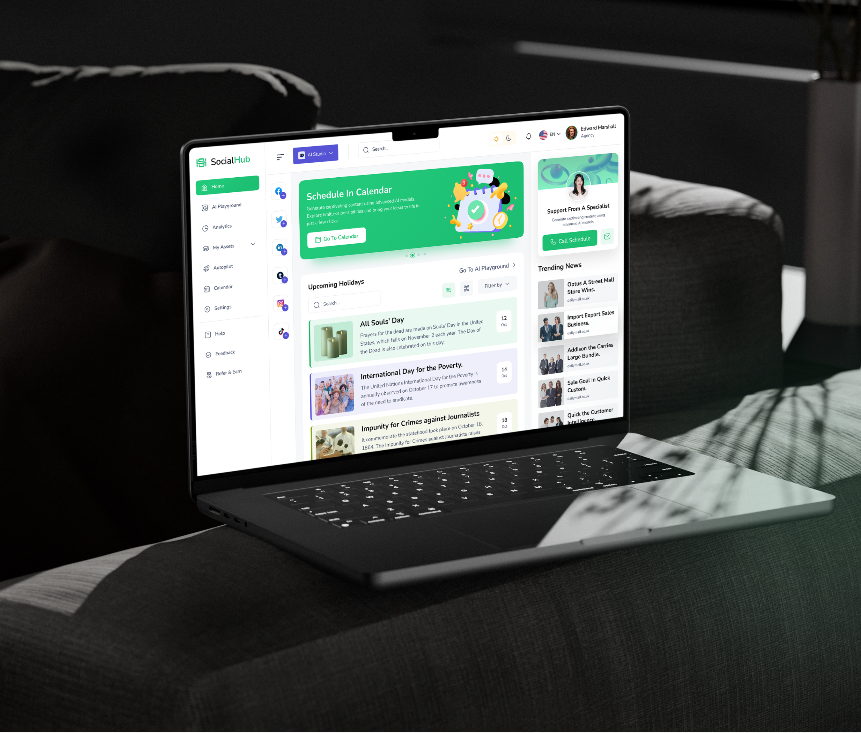 AI Social Media Management - Saas Dashboard admin social media ai ai assistant ai dashboard ai generate ai technology card dashboard product design saas saas dashboard shasanko das sidebar social media dashboard social media management startup ui ux web app web design