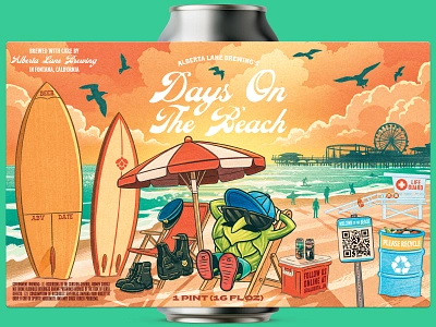 Days on the Beach alcohol beach beer bottle brewery brewing california can character hop hops illustration label packaging pint santa monica summer surfing tall boy vacation