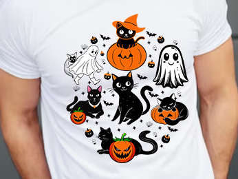 Halloween cat boo pumpkin T-shirt design cat fashion graphic design trick or treat shirt