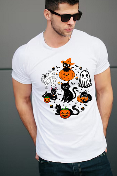 Halloween cat boo pumpkin T-shirt design cat fashion graphic design trick or treat shirt